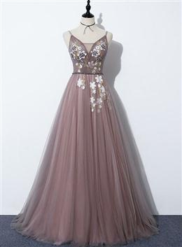 Picture of Charming V-neckline Flowers Dark Pink Formal Gown, Long Formal Dresses